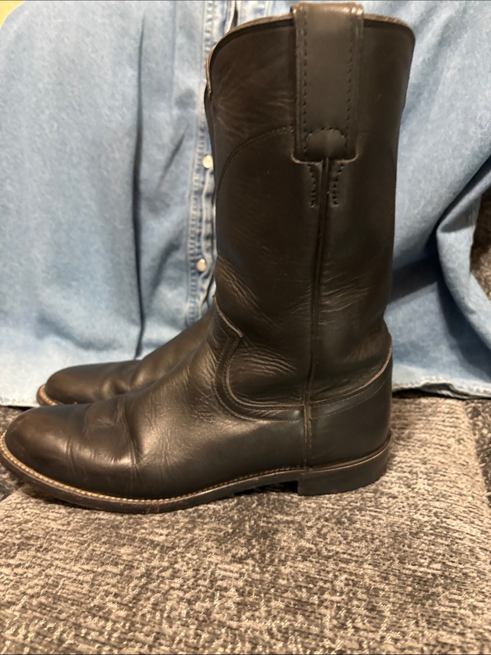 VTG Justin Black Leather Roper Cowboy Boots Women's Size 6 B - Picture 3 of 9